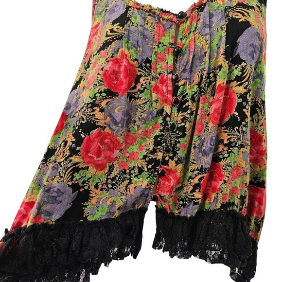 Black Lace Eyelet Flowy Wildflower Sleeveless Top Button Loop Close Women S/M - Picture 8 of 8
